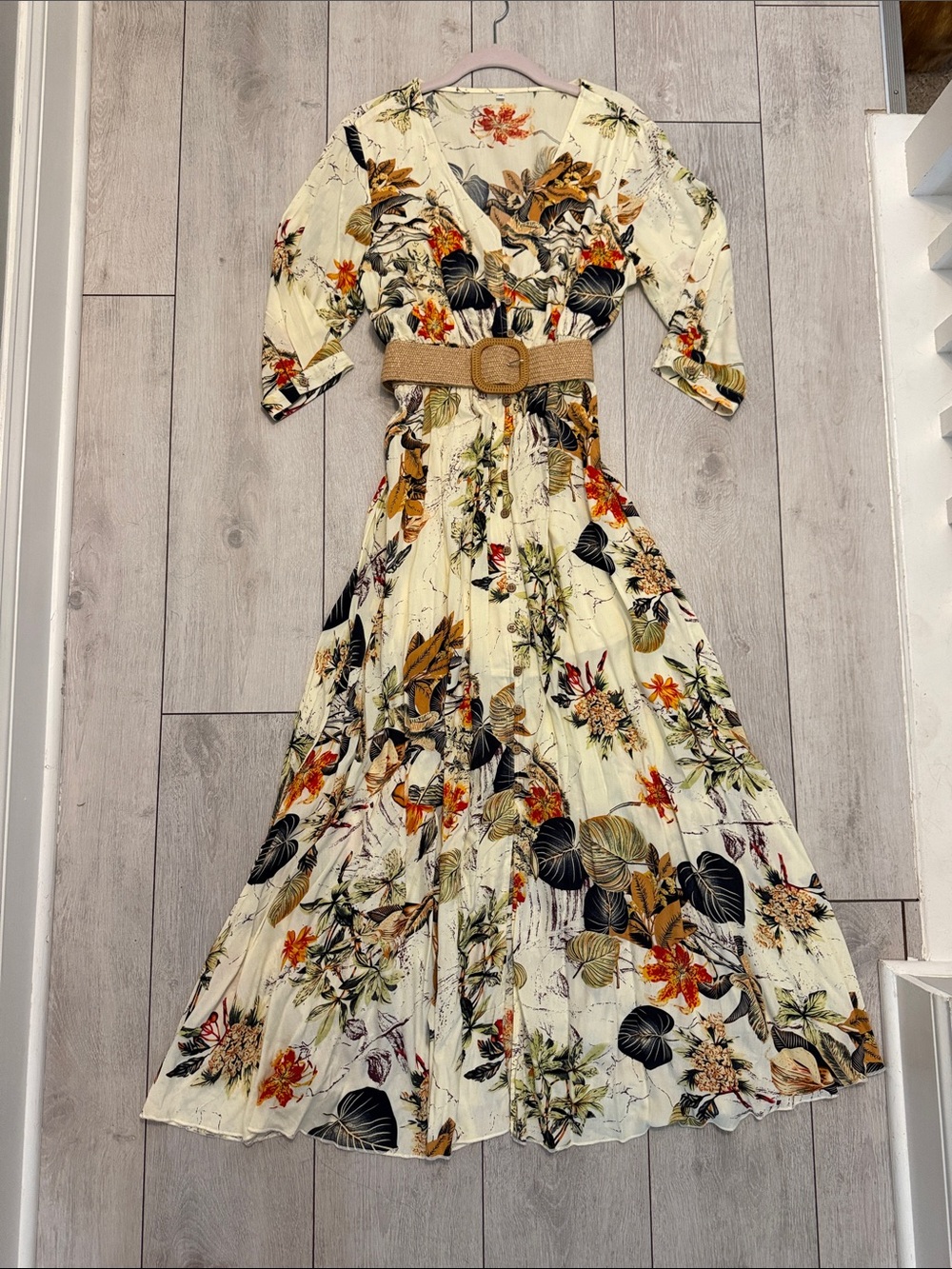 Floral V-Neck Maxi Dress in Fall Colors - Picture 3 of 12